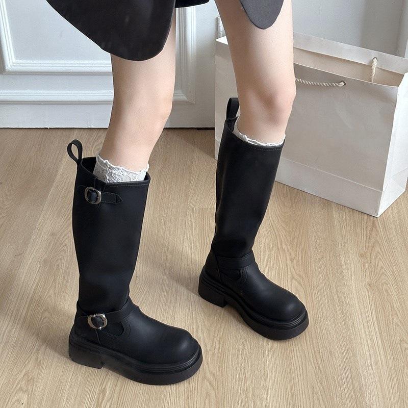 Black But Knee-thick Heel Platform Boots Women's 2025 New Summer British-style Western Cowboy Knight Boots