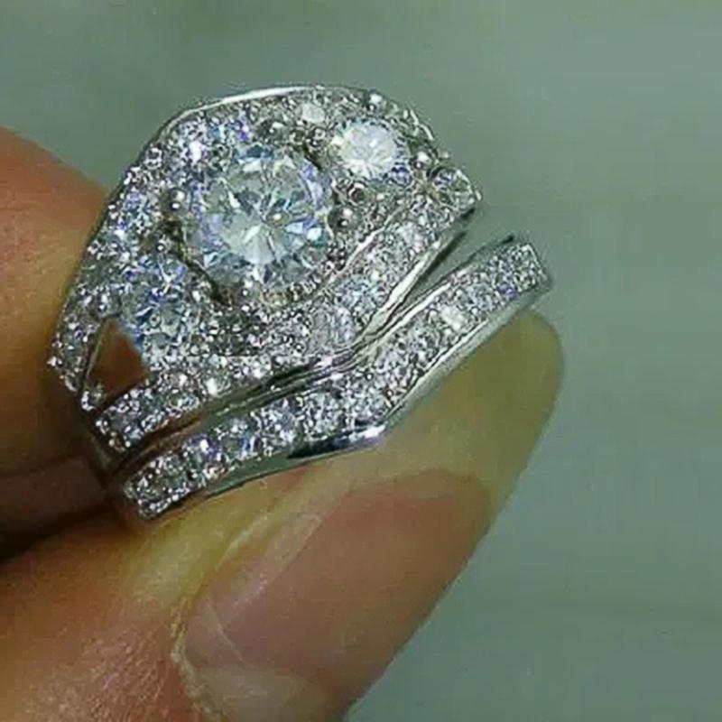 Ensemble de bagues de forme géométrique pour femmes, nouveau design, bijoux de mariage, couleur argent de haute qualité, 2 pièces, accessoire de luxe, nouvelle collection