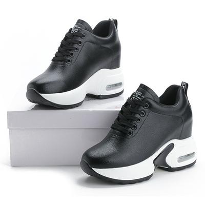 Tacones Altos Invisibles Mujer Cuña Zapatos Casuales Cuero Cordones Zapatillas Plataforma Primavera Negro Plano Vulcanización Zapato Deportivo