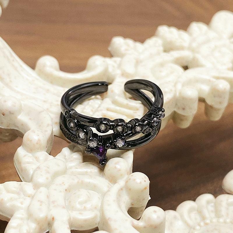 Dark Personality Iris Flower Sea Blue Zircon Flower Opening Ring Niche High-End Temperament Punk Stacked Ring