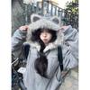 Womens Faux Suede Hooded Puffer Coat With Fur Trim Short Thick Winter Jacket Casual Streetwear