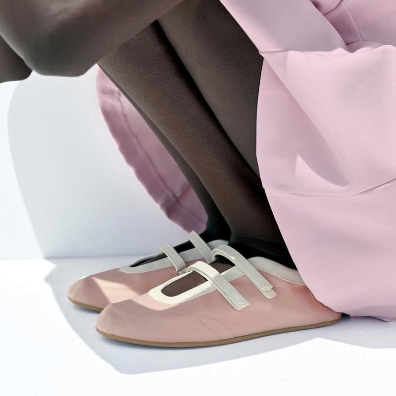 Fashion Pink Satin Brand Ballet Flats Women Fashion Round Toe Double Pull Strap Designer Shoes Comfortable Lightweight Non-Slip Sneakers