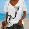 2026 New European and American Style 3D Printing Mermaid V-neck Short-sleeved T-shirt Women's Loose Summer Trend Top Vacation