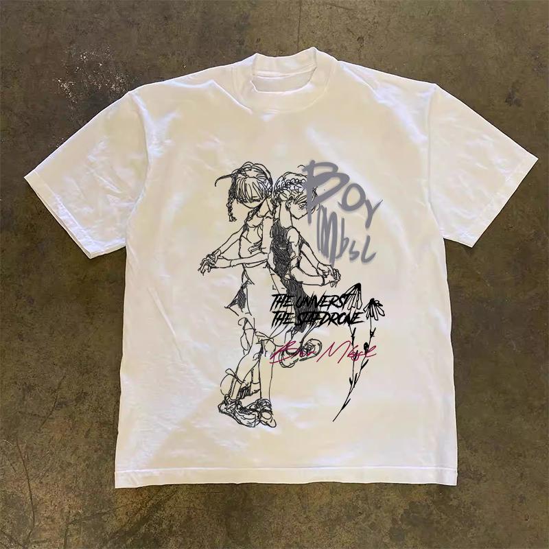 Dark Anime Girls Graphic T Shirt Summer Unisex Unisex Unisex Jirai Kei Style Streetwear Matching Couple Tee Tops