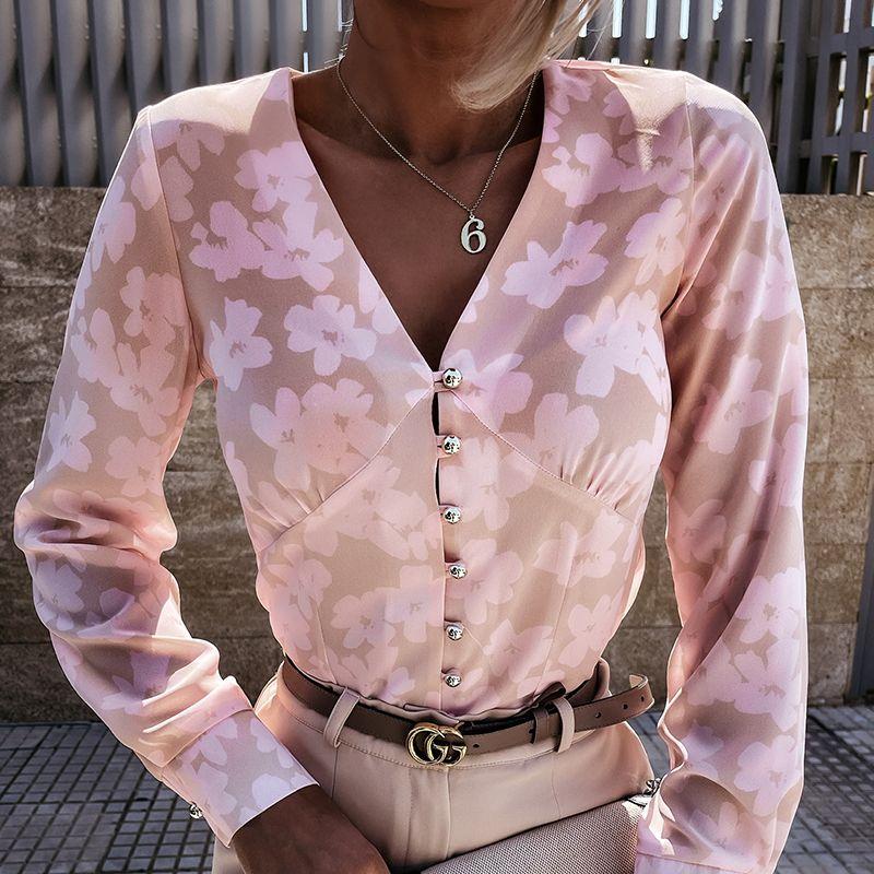 

Autumn New Loose Regular Long-Sleeved Single-Breasted Shirt Pink 2XL