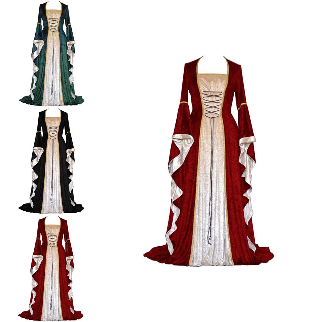 Sophisticated Long Sleeve Renaissance Dress For Cosplay And Historical Reenactments