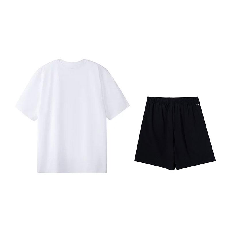 Li Ning Versatile Fashion Loose Breathable Short Sleeve Comfortable Shorts Casual Sports Suit Men Suit White Black W775-4+V236-1