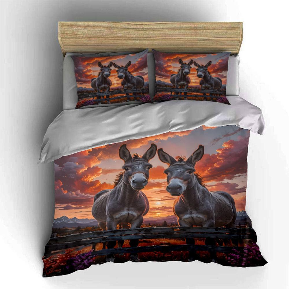 Two Donkeys At Sunset Duvet Cover Set With 3D Printing Design Soft Polyester Bedding Set All-Season Comfort Machine Washable
