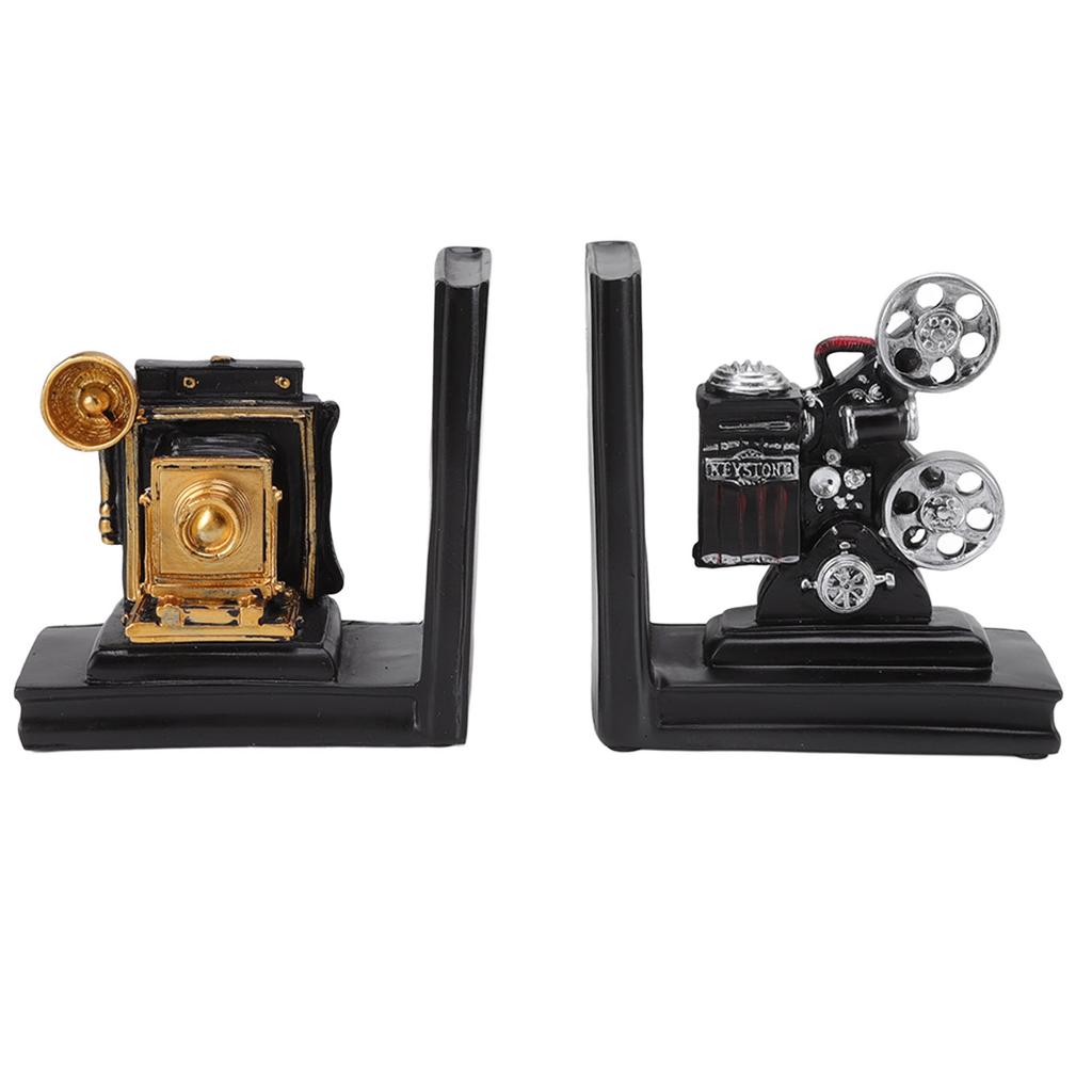 Ein Paar Regal-Buchstützen, Filmprojektor-Design, Buchstützen-Dekoration aus Kunstharz für das Arbeitszimmer, Zuhause, Büro