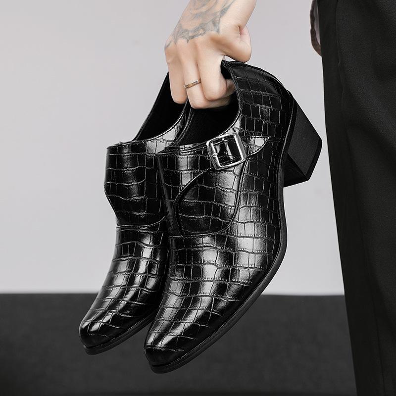 Fashionable 5cm Height Increase Stone Pattern British Casual Men's Leather Shoes