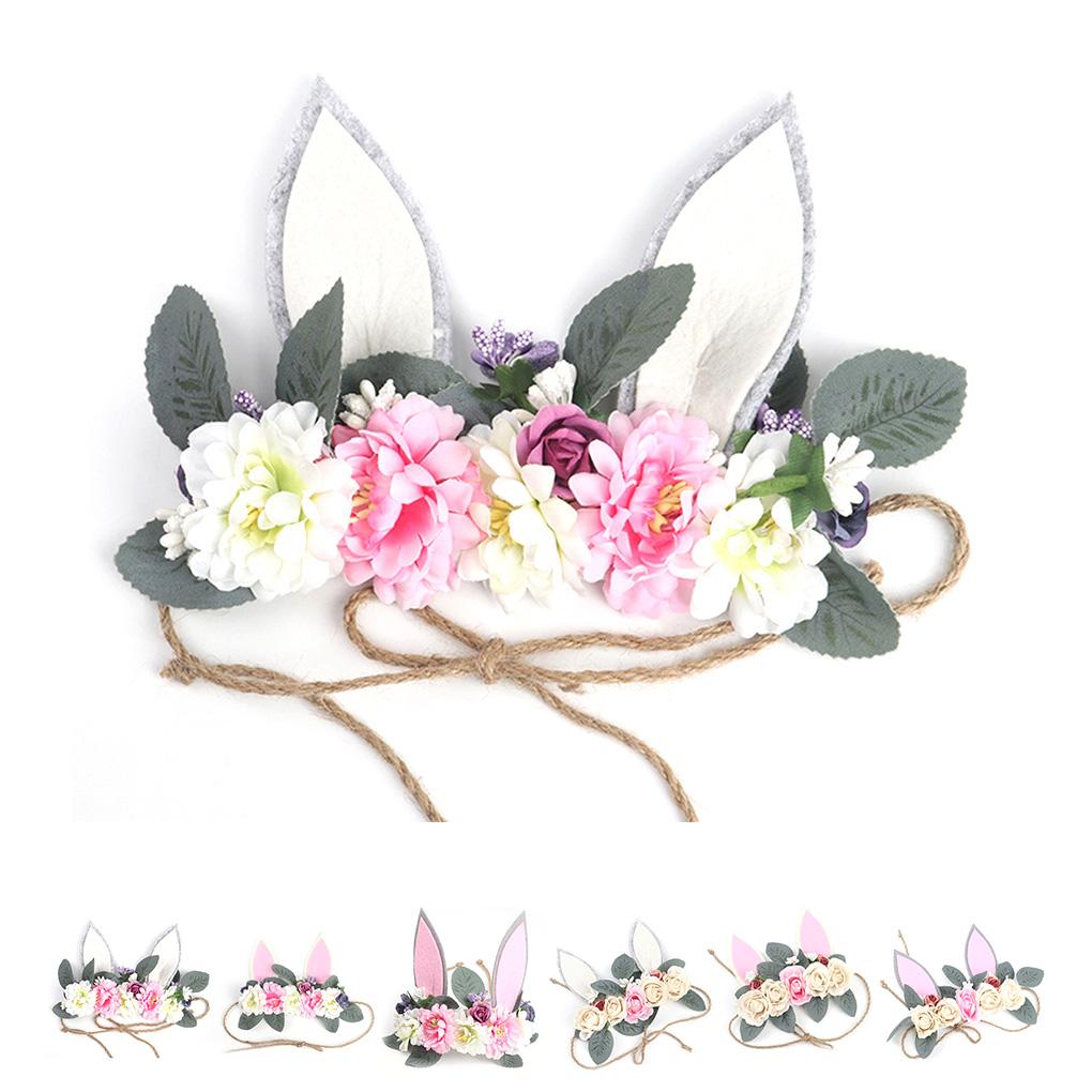 Headwear Garland Rabbit Ears Floral Flower Hair Accessories Baby Girl Headband