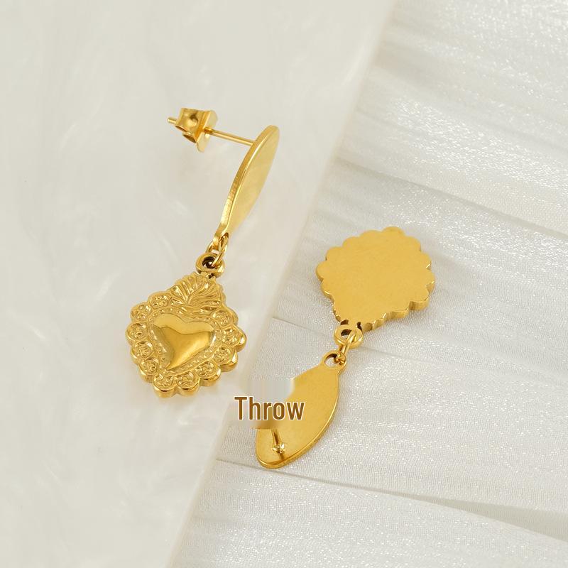 European & American Retro Titanium Steel Heart-Shaped Gold-Plated Non-Fading Earrings for Women