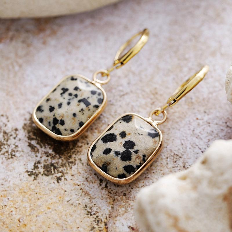 Natural Turquoise Geometric Rectangle French Ear Hook Earrings Earrings Earrings Light Luxury Jewelry