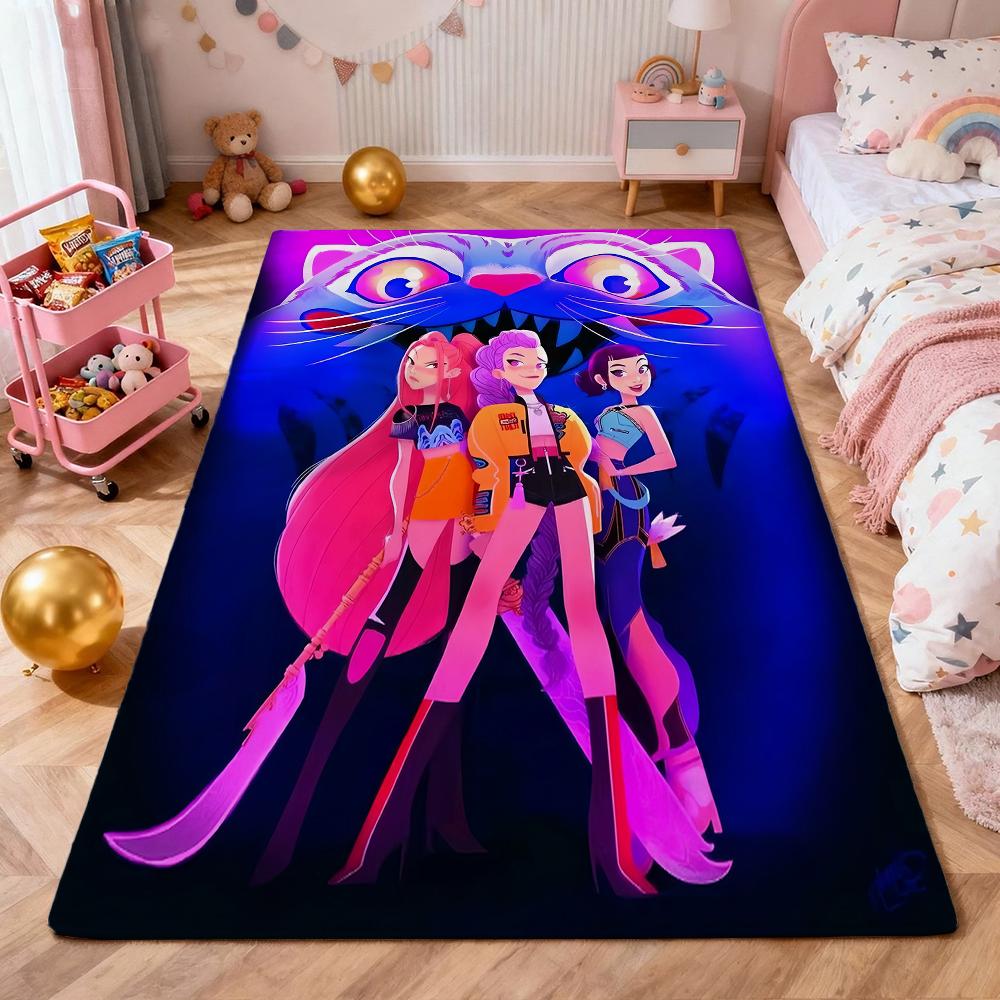 Kpop Demon Hunters Neon Stage Indoor Rug Nonslip Thick Carpet For Entryway Home Party Decor Valentine'S Day Gift