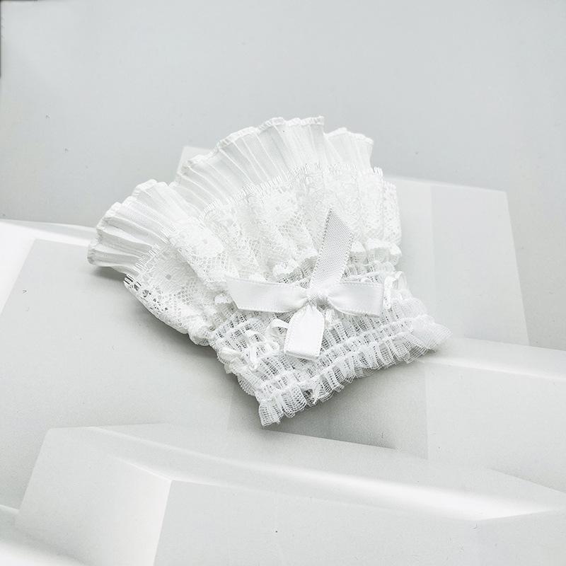 1 Pair Detachable Bowknot Gothic Lolita Wrist Cuffs Lace Mesh Fake Sleeves for Photography Shoot Props