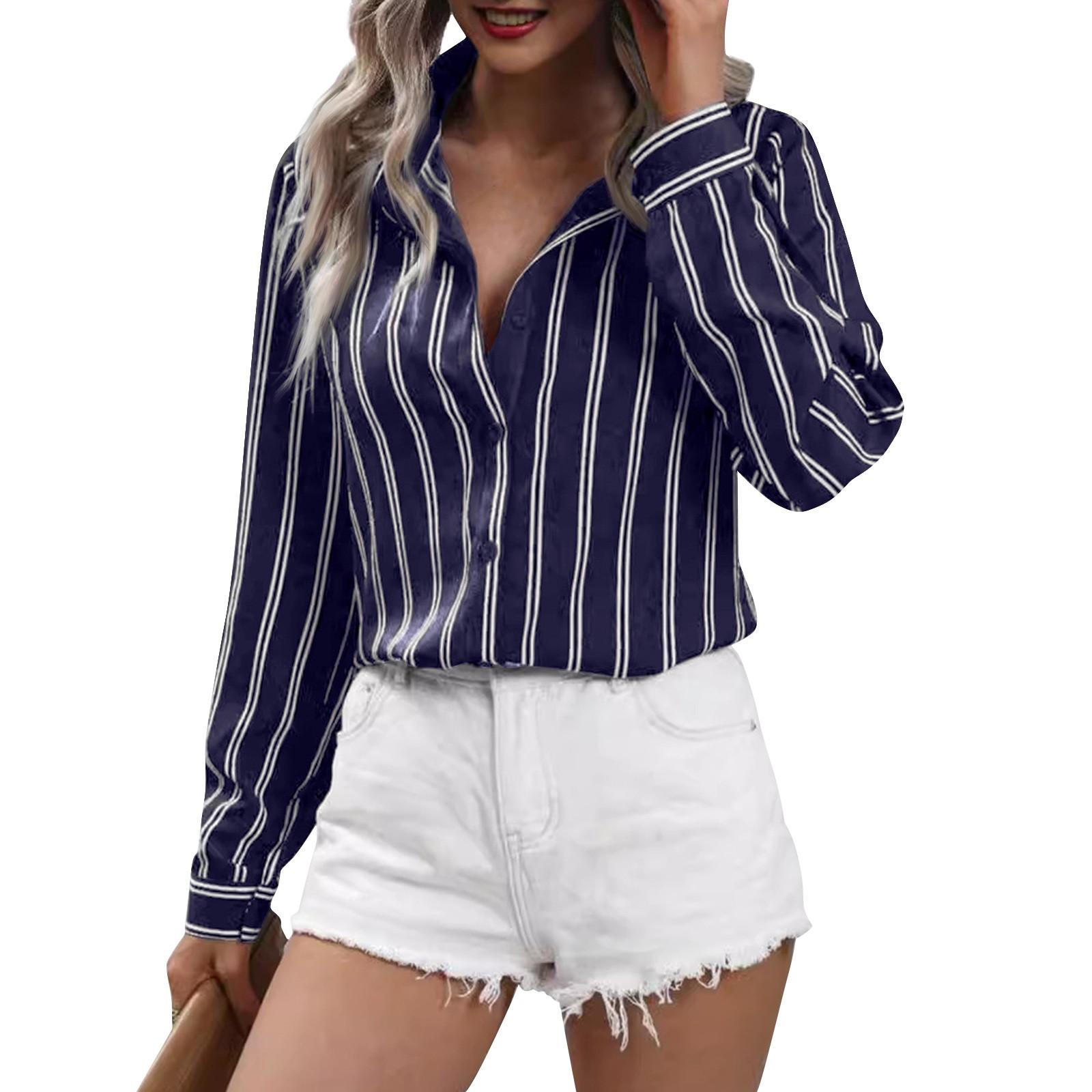 Женская модная полосатая рубашка свободного типа с длинным рукавом XL арбуз красный — фото 5