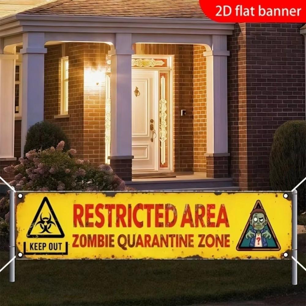 Zombie Themed Halloween Warning Sign 2D Flat Haunted House Decor  For Yard Decor