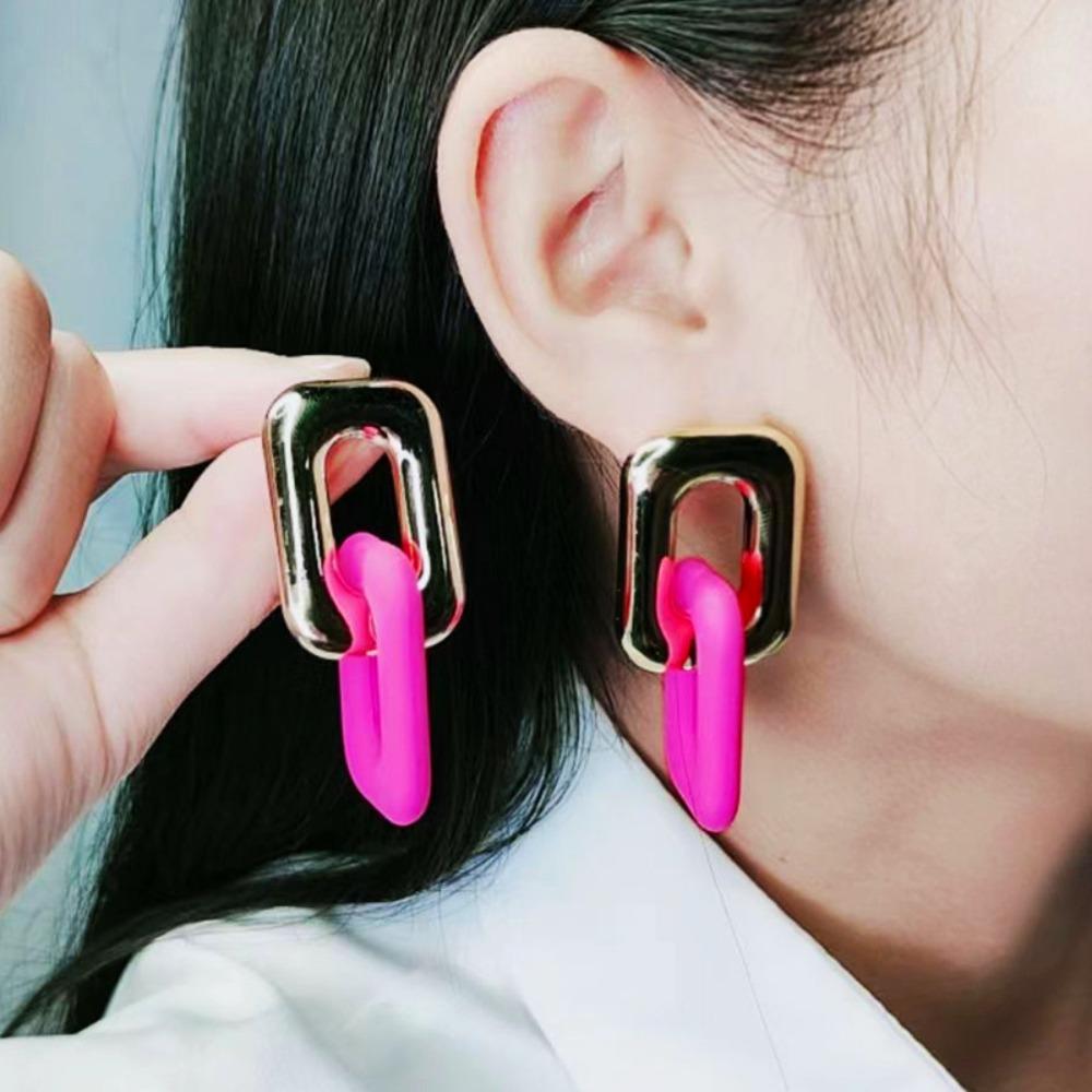 Acrylic Link Chain Earrings Light Weight Square Drop Earrings Fashion Jewelry Colorful Earring