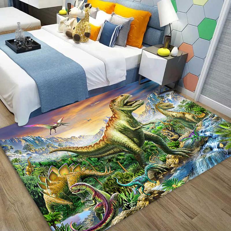 Painting Dinosaur Rug Kids Bedroom Rug Non-slip Baby Crawling Play Rug Boy Room Decoration