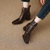 Mote Høst/Vinter Dame Støvletter Firkantet Tå Høy Hæl Sko for Kvinner Svarte Lærstøvletter Dame Snøring Håndlagde Sko Botas de mujer