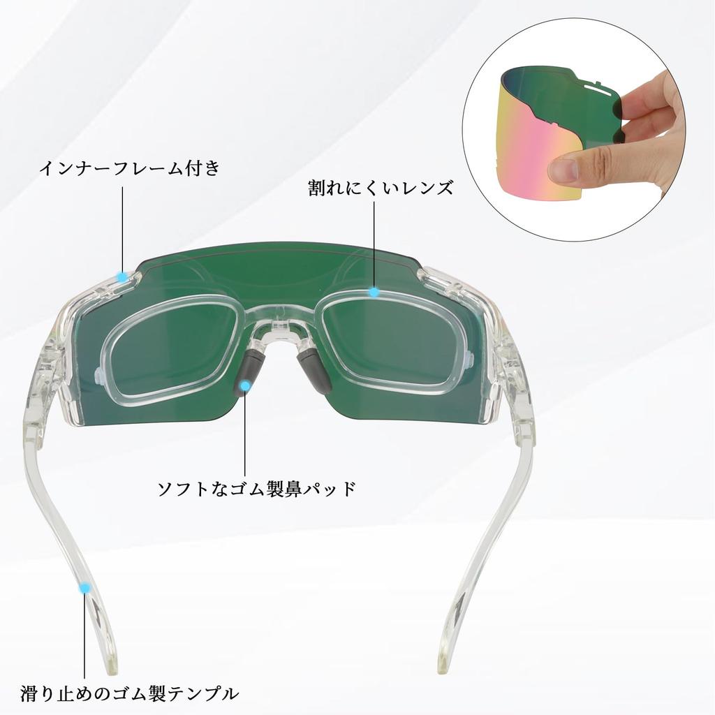 FOCUHUNTER Polarized Sports Sunglasses with 4 Interchangeable Lenses and Pink Mirrored Clear Half Cycling Glasses for Men and Includes Inner Frame for