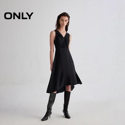 2025 Spring Elegant Solid Color Knot V-Neck Slit Midi Dress