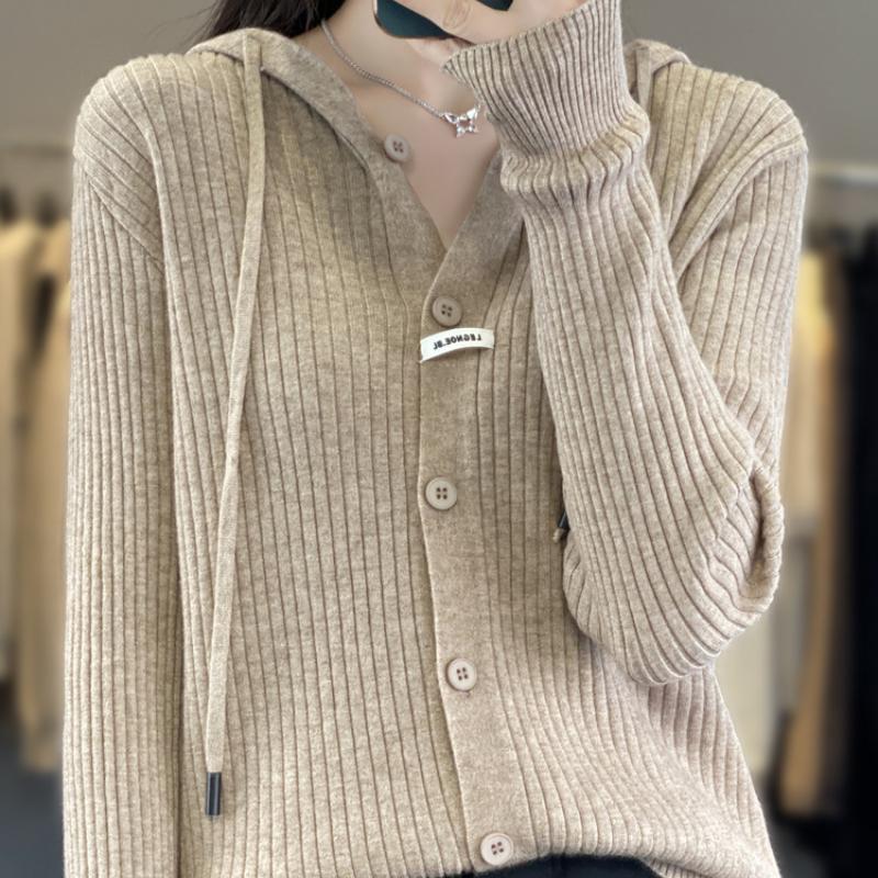 Cardigan cu glugă tricotat pentru femei Toamnă și Iarnă Nou la modă și versatil Hanorac îngroșat Moale și prietenos cu pielea Jachetă hanorac