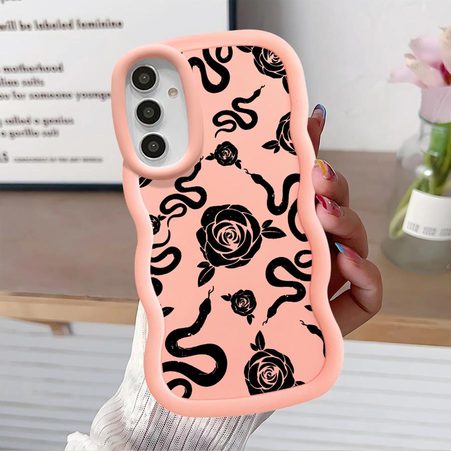 Weiche Handyhülle für Samsung Galaxy A14 A12 A15 A13 A52 A21s A11 A16 A03 A23 A06 A05 A22 A33 A53 A04 Einfache Schwarze Blume