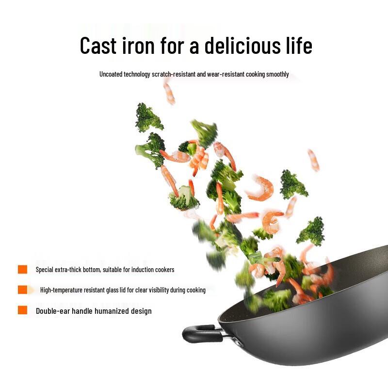 SUPOR 36CM Cast Iron Double-Handle Deep Wok