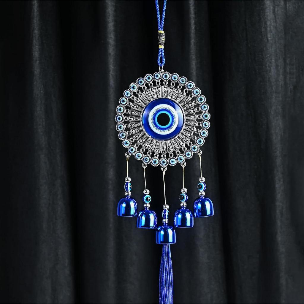 5 Bells Wind Chimes for Positive Energy & Protection | Evil Eye Hanging Decor for Home, Balcony & Office | Wind Charm for Good Luck