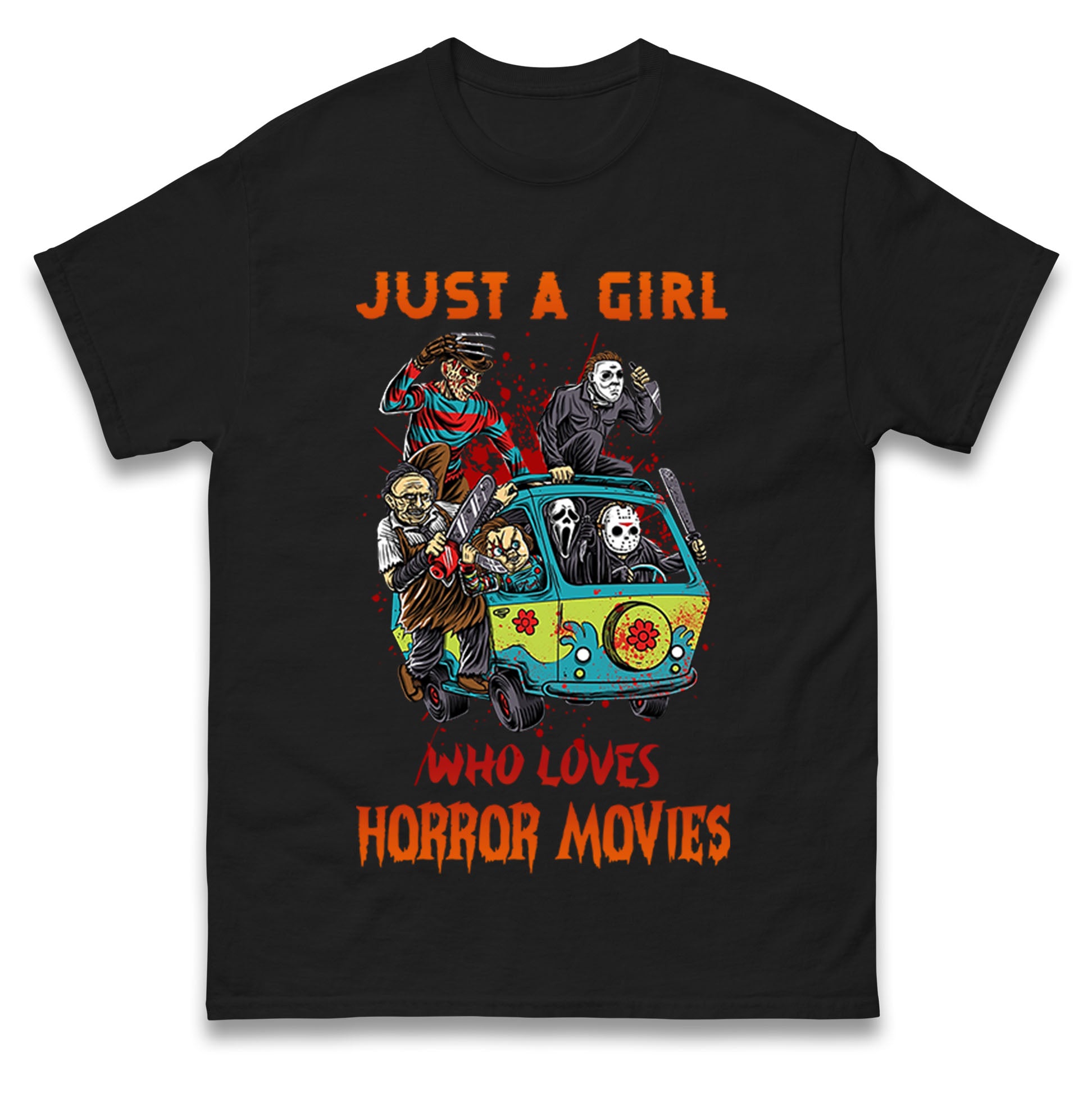 Just A Girl Who Loves Horror Movies Halloween Mens T Shirt Womens Tops Teess M