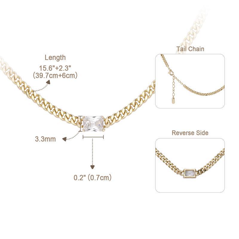 Cubic Zirconia Gold-Plated Cuban Chain Necklace - European American Fashion Statement for Women