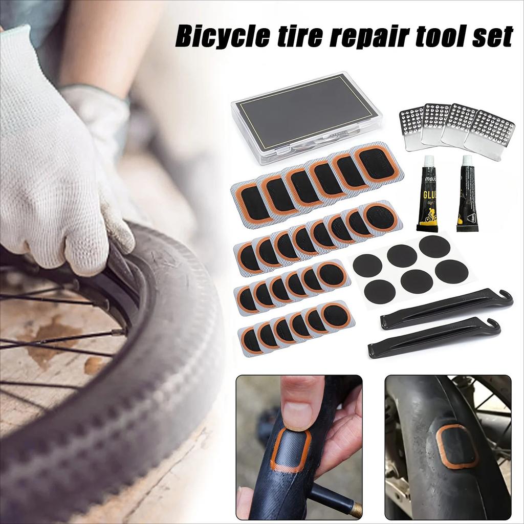 Kit di Riparazione Professionale per Pneumatici da Bicicletta - Set Leggero di Toppe Vulcanizzanti per Forature di Biciclette, Pneumatici in Gomma Gonfiabili