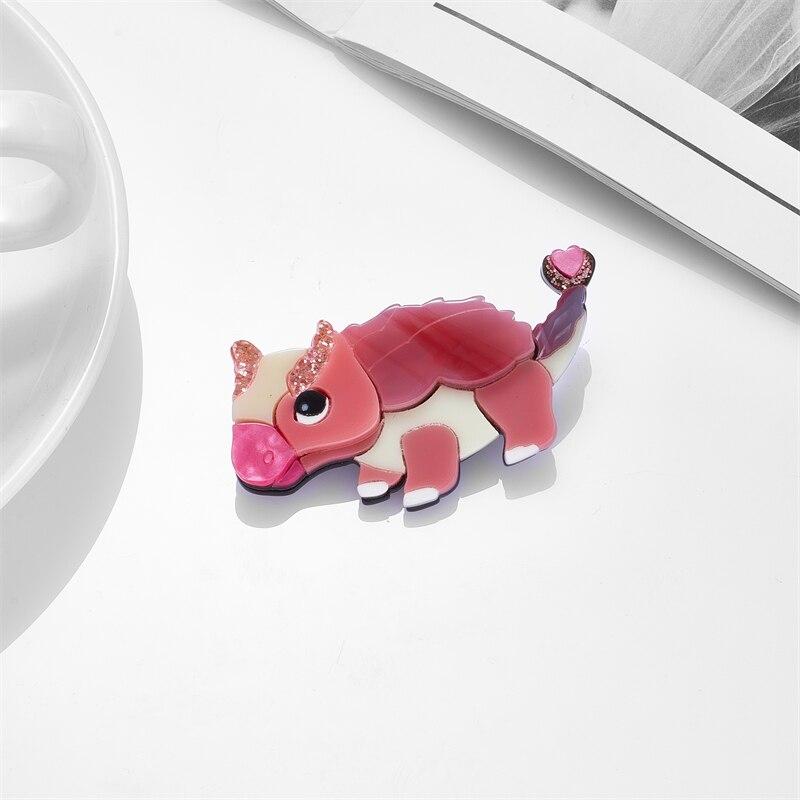 Blucome Lovely Dinosaur Shape Women Pins Brooches Acrylic Material Cute Style Animal Woman Brooch Casual Jewelry for Girls Gift