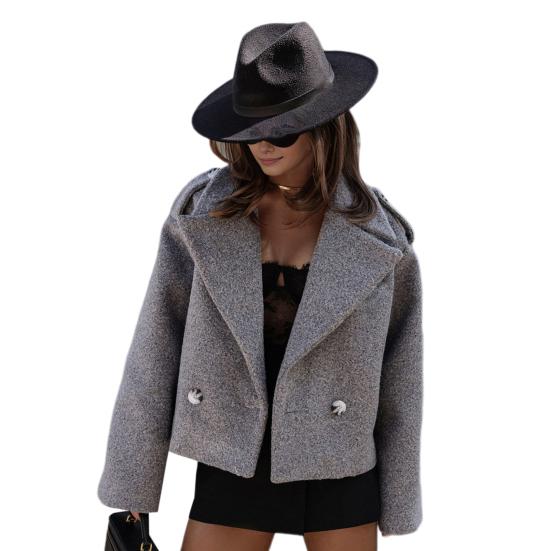 Fall Winter Women Jacket Turn-down Collar English Style Chest Pockets Windproof Outwear Single-breasted