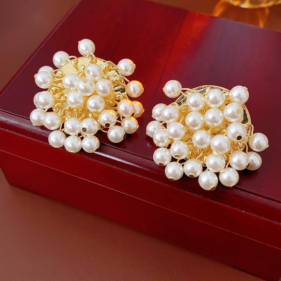 Silver Needle Zircon Pearl Tassel Earrings - Elegant Retro Design for Women