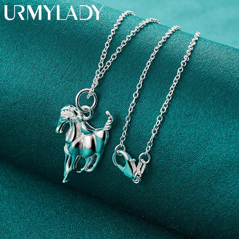URMYLADY 925 Sterling Silver Smooth Horse Pendant Necklace For Women Wedding Party Fashion Jewelry