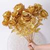 Heads Golden Silver Rose Artificial Flower DIY Wedding Floral Arrangement Material Silk Bridal Bouquet Photo Prop Home Deco