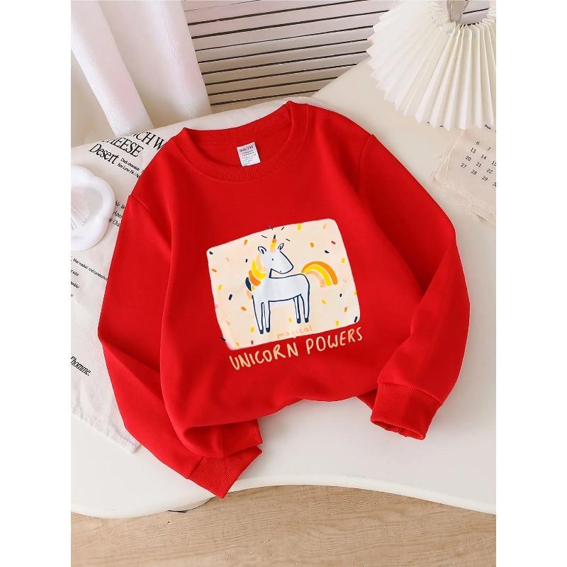 Crewneck Sweatshirt for Girls Featuring a Magical Unicorn Design, Suitable for Machine Washing