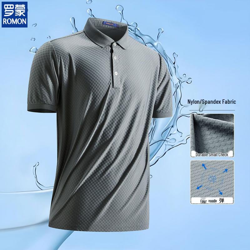 ROMON Men s Ice Silk Jacquard Business Casual Polo Shirt 56
