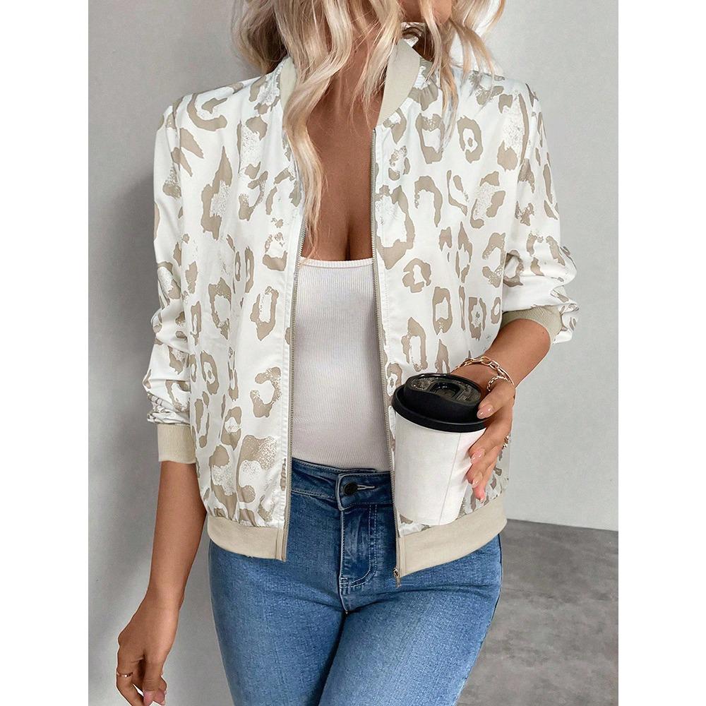 Women's Stand Collar Long Sleeve Metallic Zip-Up Bomber Jacket Regular Fit Casual Outerwear