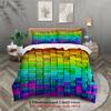 Rainbow Gradient 3D Geometric Bedding Set Colorful Square Block Duvet Cover Pillowcase Set Soft Breathable For Teens Bedroom