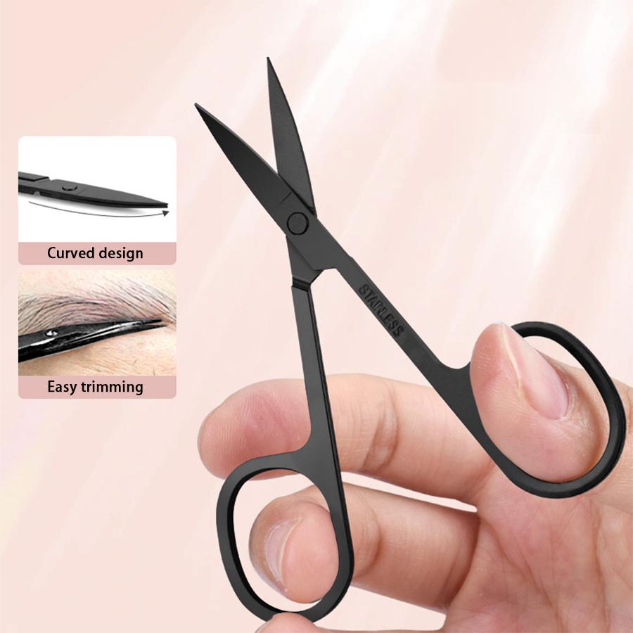 Eyebrow Tweezer Set 6 Pcs Precision Tweezer for Eyebrows with Curved Scissors Plucking Daily Beauty Tools with Leather Case