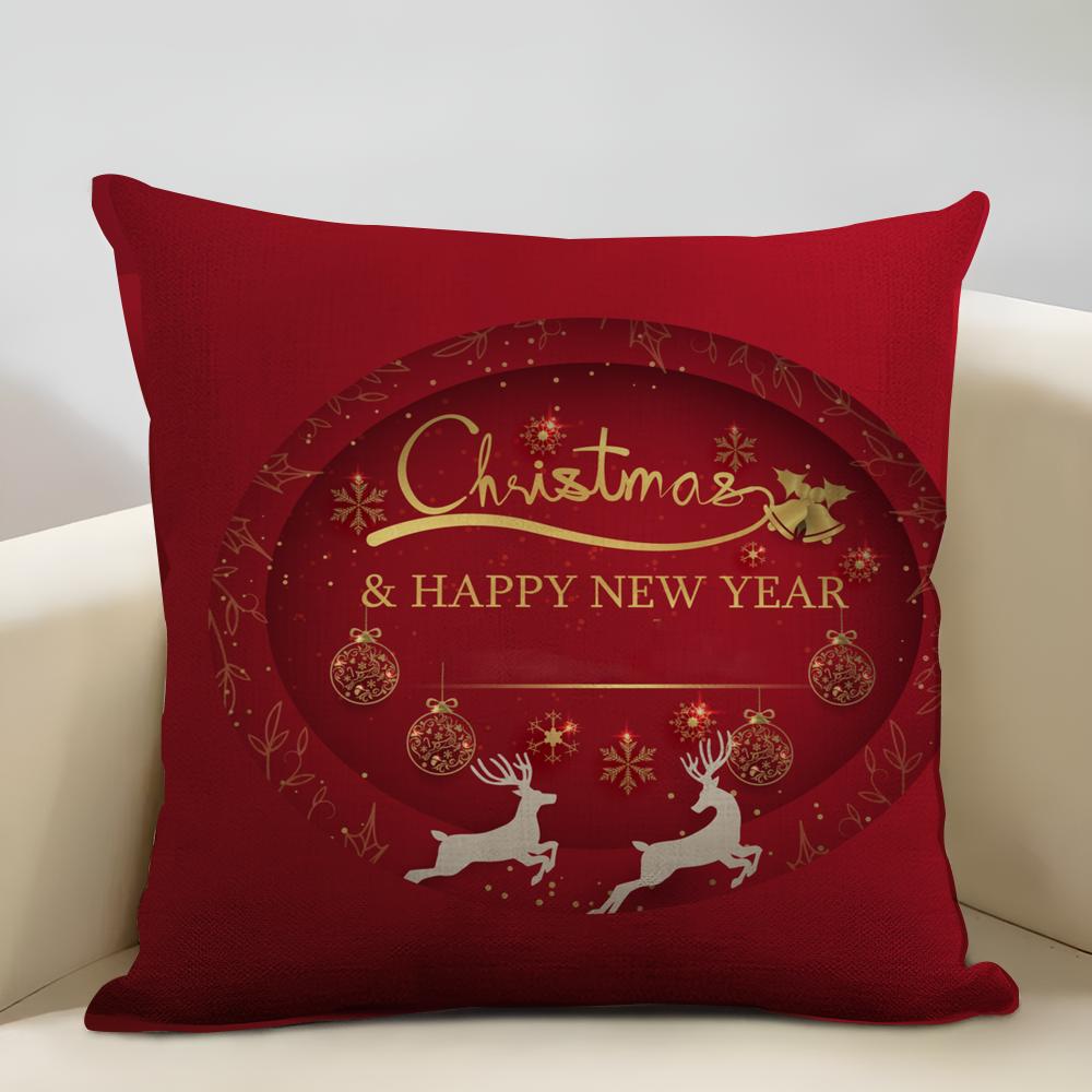 Niedlicher Weihnachts-Kissenbezug Haushaltsdekoration Leinen Sofa-Kissenbezug: Hautfreundlich & Atmungsaktiv Mit Unsichtbarem Reißverschluss