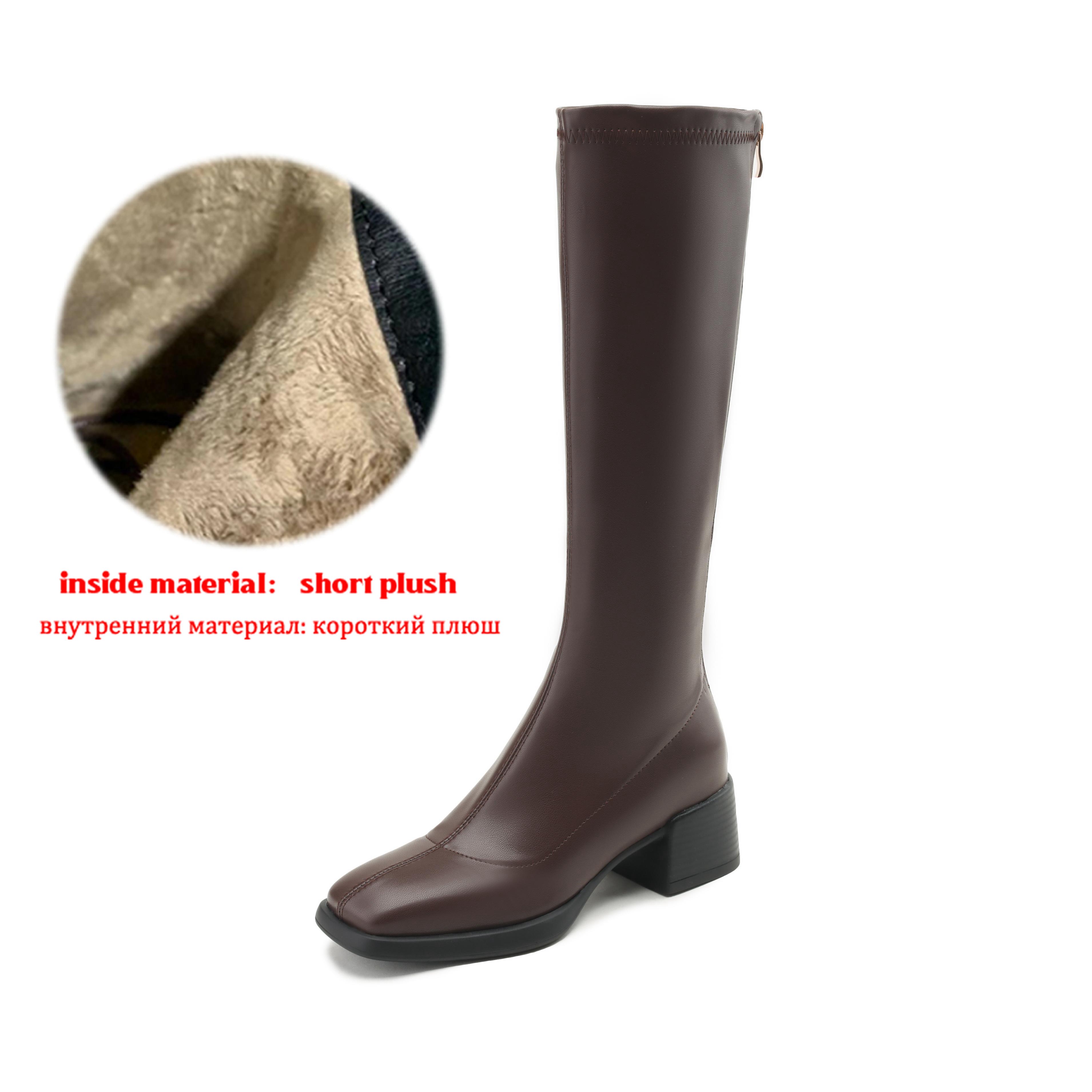 

Krazing Pot Microfiber Autumn Winter Shoes Thick Med Heels Size 43 Riding Boots Slip on Thigh High Boots 43