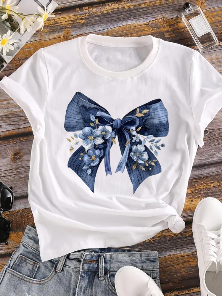 (Asian Size) o-neck T Shirt Printed Female style flower cute Top Lady Clothing Casual Fashion Women Graphic Tee Short Sleeve T-shirts