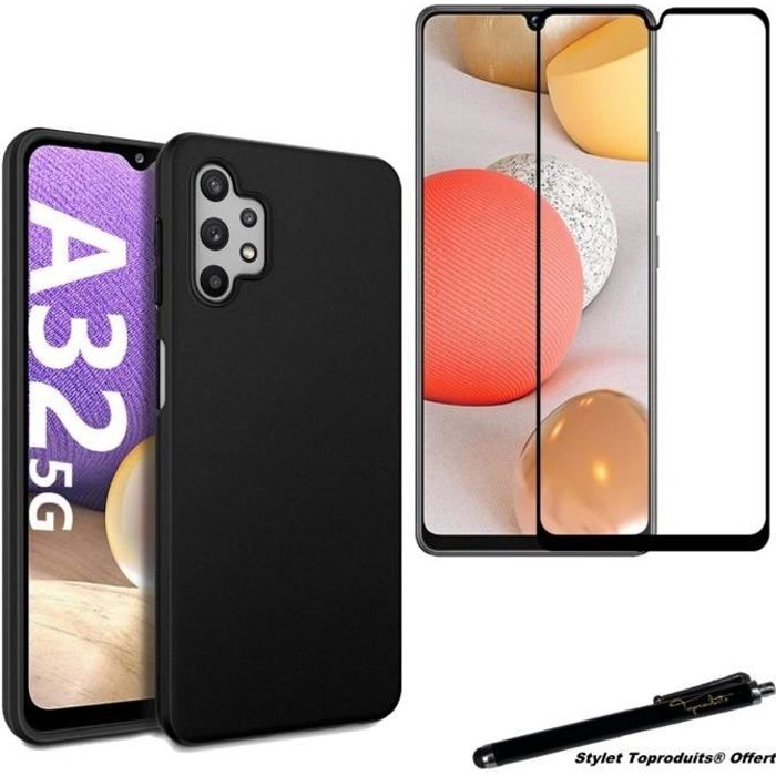 Coque de protection - Toproduits® - Samsung Galaxy A32 5G - Noir - Verre trempé - Souple