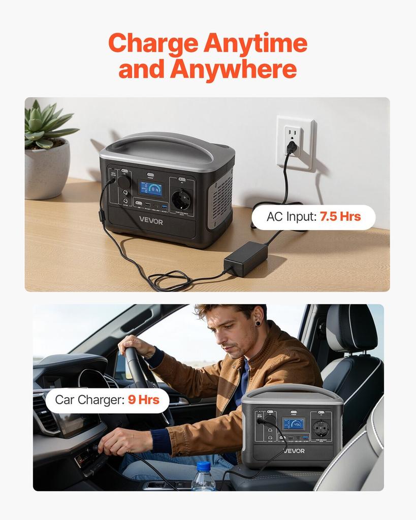 Portable Power Station, 600W Solar Generator Power Station, 493Wh LiFePO4 Battery Backup with 7 Output Ports for Home Emergency, Outdoor Camping, RV