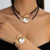 Simia style necklace and bracelet set, double black rope design, with oval black rhinestone pendant, ladies fashion jewelry