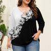 Blusa Floral Feminina Plus Size com Manga Três Quartos, Blusa Casual, Túnica de Corte Amplo para Primavera Verão, Uso Diário, Trabalho e Saídas